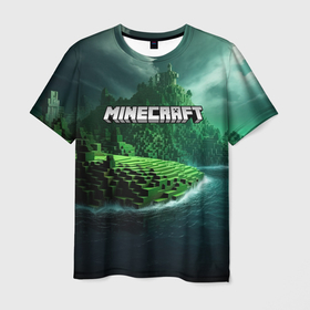 Мужская футболка 3D с принтом Minecraft logo  зеленый мир в Новосибирске, 100% полиэфир | прямой крой, круглый вырез горловины, длина до линии бедер | 