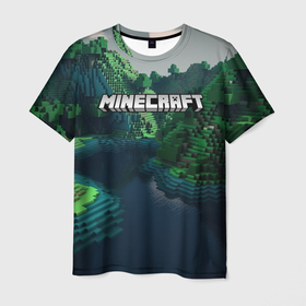 Мужская футболка 3D с принтом Minecraft logo зеленые квадратные кубы в Курске, 100% полиэфир | прямой крой, круглый вырез горловины, длина до линии бедер | 