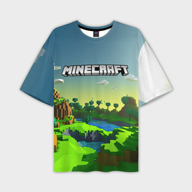Мужская футболка oversize 3D с принтом Minecraft logo зеленый летний мир в Тюмени,  |  | 