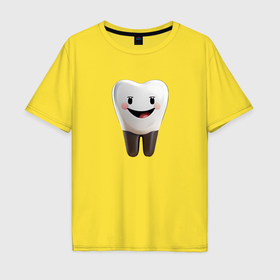 Мужская футболка хлопок Oversize с принтом Улыбающийся зуб в Екатеринбурге, 100% хлопок | свободный крой, круглый ворот, “спинка” длиннее передней части | Тематика изображения на принте: 
