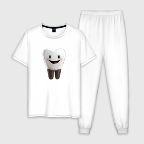 Мужская пижама хлопок с принтом Улыбающийся зуб в Екатеринбурге, 100% хлопок | брюки и футболка прямого кроя, без карманов, на брюках мягкая резинка на поясе и по низу штанин
 | 