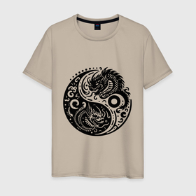 Мужская футболка хлопок с принтом Два дракона инь янь символ в Курске, 100% хлопок | прямой крой, круглый вырез горловины, длина до линии бедер, слегка спущенное плечо. | 