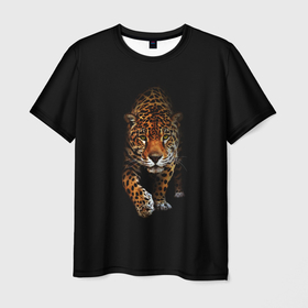 Мужская футболка 3D с принтом Леопард из темноты , 100% полиэфир | прямой крой, круглый вырез горловины, длина до линии бедер | 
