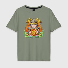 Мужская футболка хлопок Oversize с принтом Царевна в Екатеринбурге, 100% хлопок | свободный крой, круглый ворот, “спинка” длиннее передней части | 