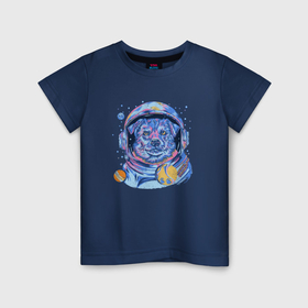 Детская футболка хлопок с принтом Собака космонавт , 100% хлопок | круглый вырез горловины, полуприлегающий силуэт, длина до линии бедер | 