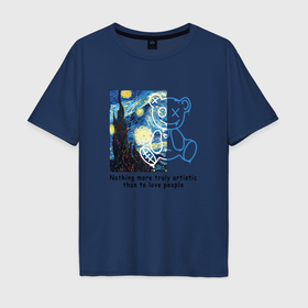 Мужская футболка хлопок Oversize с принтом Звёздная ночь с мишкой в Петрозаводске, 100% хлопок | свободный крой, круглый ворот, “спинка” длиннее передней части | 