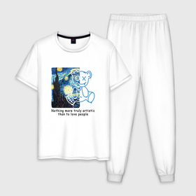 Мужская пижама хлопок с принтом Звёздная ночь с мишкой в Петрозаводске, 100% хлопок | брюки и футболка прямого кроя, без карманов, на брюках мягкая резинка на поясе и по низу штанин
 | 