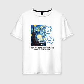 Женская футболка хлопок Oversize с принтом Звёздная ночь с мишкой в Петрозаводске, 100% хлопок | свободный крой, круглый ворот, спущенный рукав, длина до линии бедер
 | Тематика изображения на принте: 