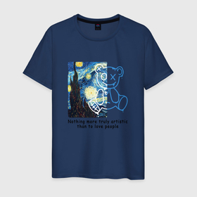 Мужская футболка хлопок с принтом Звёздная ночь с мишкой в Курске, 100% хлопок | прямой крой, круглый вырез горловины, длина до линии бедер, слегка спущенное плечо. | Тематика изображения на принте: 