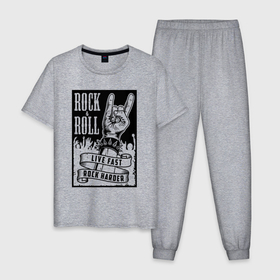 Мужская пижама хлопок с принтом Rock and roll hands в Тюмени, 100% хлопок | брюки и футболка прямого кроя, без карманов, на брюках мягкая резинка на поясе и по низу штанин
 | 