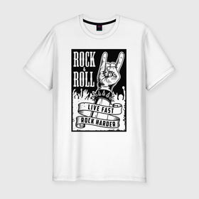 Мужская футболка хлопок Slim с принтом Rock and roll hands в Курске, 92% хлопок, 8% лайкра | приталенный силуэт, круглый вырез ворота, длина до линии бедра, короткий рукав | 