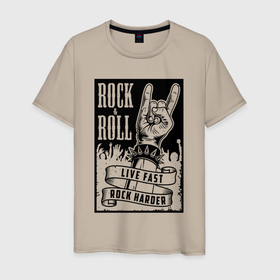 Мужская футболка хлопок с принтом Rock and roll hands в Кировске, 100% хлопок | прямой крой, круглый вырез горловины, длина до линии бедер, слегка спущенное плечо. | 