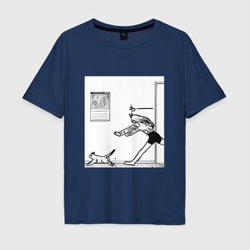 Мужская футболка хлопок Oversize с принтом Пауэр бежит за котом в Новосибирске, 100% хлопок | свободный крой, круглый ворот, “спинка” длиннее передней части | 