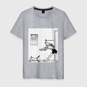 Мужская футболка хлопок с принтом Пауэр бежит за котом в Новосибирске, 100% хлопок | прямой крой, круглый вырез горловины, длина до линии бедер, слегка спущенное плечо. | 