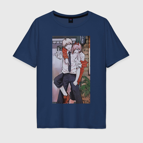 Мужская футболка хлопок Oversize с принтом Дэнжи и Пауэр человек бензопила в Кировске, 100% хлопок | свободный крой, круглый ворот, “спинка” длиннее передней части | 