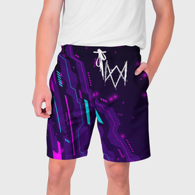 Мужские шорты 3D с принтом Watch Dogs neon gaming в Белгороде,  полиэстер 100% | прямой крой, два кармана без застежек по бокам. Мягкая трикотажная резинка на поясе, внутри которой широкие завязки. Длина чуть выше колен | Тематика изображения на принте: 