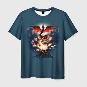 Мужская футболка 3D с принтом Лавовый дракон в Кировске, 100% полиэфир | прямой крой, круглый вырез горловины, длина до линии бедер | 