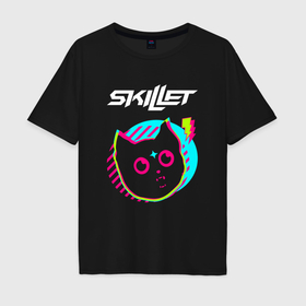Мужская футболка хлопок Oversize с принтом Skillet rock star cat в Санкт-Петербурге, 100% хлопок | свободный крой, круглый ворот, “спинка” длиннее передней части | Тематика изображения на принте: 