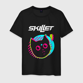 Мужская футболка хлопок с принтом Skillet rock star cat в Санкт-Петербурге, 100% хлопок | прямой крой, круглый вырез горловины, длина до линии бедер, слегка спущенное плечо. | 