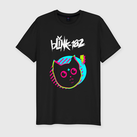Мужская футболка хлопок Slim с принтом Blink 182 rock star cat в Кировске, 92% хлопок, 8% лайкра | приталенный силуэт, круглый вырез ворота, длина до линии бедра, короткий рукав | 
