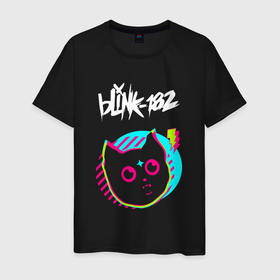Мужская футболка хлопок с принтом Blink 182 rock star cat в Кировске, 100% хлопок | прямой крой, круглый вырез горловины, длина до линии бедер, слегка спущенное плечо. | 