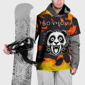 Накидка на куртку 3D с принтом Bon Jovi рок панда и огонь в Петрозаводске, 100% полиэстер |  | 