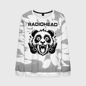 Мужской свитшот 3D с принтом Radiohead рок панда на светлом фоне в Белгороде, 100% полиэстер с мягким внутренним слоем | круглый вырез горловины, мягкая резинка на манжетах и поясе, свободная посадка по фигуре | Тематика изображения на принте: 