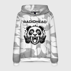 Мужская толстовка 3D с принтом Radiohead рок панда на светлом фоне в Новосибирске, 100% полиэстер | двухслойный капюшон со шнурком для регулировки, мягкие манжеты на рукавах и по низу толстовки, спереди карман-кенгуру с мягким внутренним слоем. | 