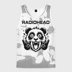 Мужская майка 3D с принтом Radiohead рок панда на светлом фоне в Белгороде, 100% полиэстер | круглая горловина, приталенный силуэт, длина до линии бедра. Пройма и горловина окантованы тонкой бейкой | 