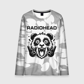 Мужской лонгслив 3D с принтом Radiohead рок панда на светлом фоне в Белгороде, 100% полиэстер | длинные рукава, круглый вырез горловины, полуприлегающий силуэт | 