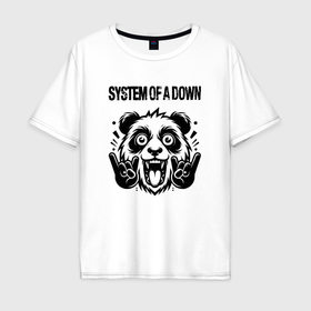 Мужская футболка хлопок Oversize с принтом System of a Down   rock panda в Петрозаводске, 100% хлопок | свободный крой, круглый ворот, “спинка” длиннее передней части | 