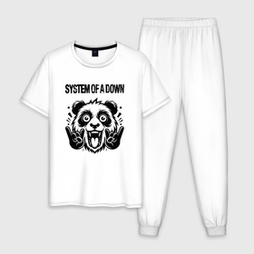 Мужская пижама хлопок с принтом System of a Down   rock panda , 100% хлопок | брюки и футболка прямого кроя, без карманов, на брюках мягкая резинка на поясе и по низу штанин
 | 