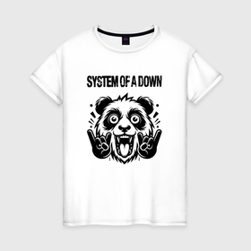 Женская футболка хлопок с принтом System of a Down   rock panda , 100% хлопок | прямой крой, круглый вырез горловины, длина до линии бедер, слегка спущенное плечо | 