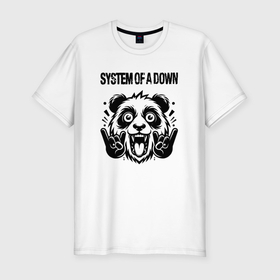 Мужская футболка хлопок Slim с принтом System of a Down   rock panda в Петрозаводске, 92% хлопок, 8% лайкра | приталенный силуэт, круглый вырез ворота, длина до линии бедра, короткий рукав | 