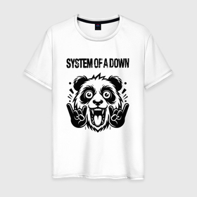 Мужская футболка хлопок с принтом System of a Down   rock panda в Петрозаводске, 100% хлопок | прямой крой, круглый вырез горловины, длина до линии бедер, слегка спущенное плечо. | 