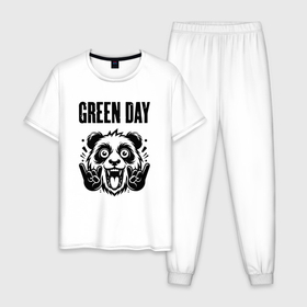Мужская пижама хлопок с принтом Green Day   rock panda в Кировске, 100% хлопок | брюки и футболка прямого кроя, без карманов, на брюках мягкая резинка на поясе и по низу штанин
 | 