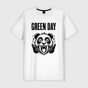 Мужская футболка хлопок Slim с принтом Green Day   rock panda , 92% хлопок, 8% лайкра | приталенный силуэт, круглый вырез ворота, длина до линии бедра, короткий рукав | 