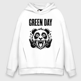 Мужское худи Oversize хлопок с принтом Green Day   rock panda в Санкт-Петербурге, френч-терри — 70% хлопок, 30% полиэстер. Мягкий теплый начес внутри —100% хлопок | боковые карманы, эластичные манжеты и нижняя кромка, капюшон на магнитной кнопке | 