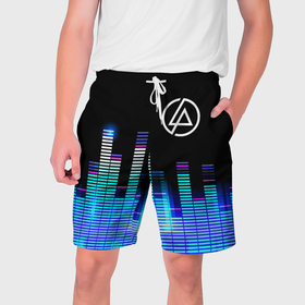 Мужские шорты 3D с принтом Linkin Park эквалайзер в Санкт-Петербурге,  полиэстер 100% | прямой крой, два кармана без застежек по бокам. Мягкая трикотажная резинка на поясе, внутри которой широкие завязки. Длина чуть выше колен | 