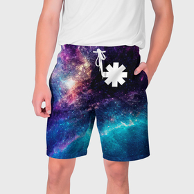 Мужские шорты 3D с принтом Red Hot Chili Peppers space rock в Екатеринбурге,  полиэстер 100% | прямой крой, два кармана без застежек по бокам. Мягкая трикотажная резинка на поясе, внутри которой широкие завязки. Длина чуть выше колен | Тематика изображения на принте: 