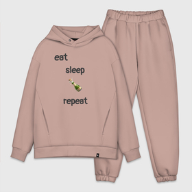 Мужской костюм oversize хлопок с принтом Eat sleep champagne repeat ,  |  | Тематика изображения на принте: 