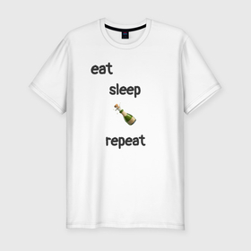 Мужская футболка хлопок Slim с принтом Eat sleep champagne repeat в Тюмени, 92% хлопок, 8% лайкра | приталенный силуэт, круглый вырез ворота, длина до линии бедра, короткий рукав | Тематика изображения на принте: 