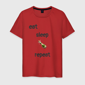 Мужская футболка хлопок с принтом Eat sleep champagne repeat в Тюмени, 100% хлопок | прямой крой, круглый вырез горловины, длина до линии бедер, слегка спущенное плечо. | Тематика изображения на принте: 