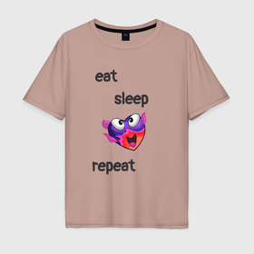 Мужская футболка хлопок Oversize с принтом Eat sleep woohoo repeat в Тюмени, 100% хлопок | свободный крой, круглый ворот, “спинка” длиннее передней части | Тематика изображения на принте: 