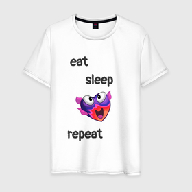 Мужская футболка хлопок с принтом Eat sleep woohoo repeat в Тюмени, 100% хлопок | прямой крой, круглый вырез горловины, длина до линии бедер, слегка спущенное плечо. | Тематика изображения на принте: 