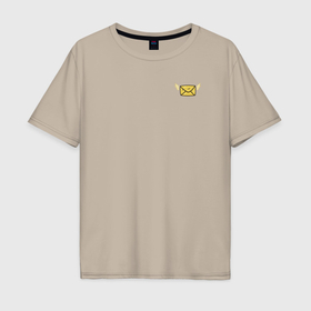 Мужская футболка хлопок Oversize с принтом Желтый конверт с крыльями в Екатеринбурге, 100% хлопок | свободный крой, круглый ворот, “спинка” длиннее передней части | 