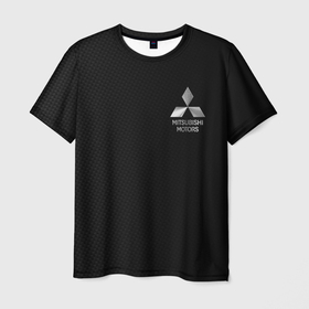 Мужская футболка 3D с принтом Mitsubishi   carbon and metal в Кировске, 100% полиэфир | прямой крой, круглый вырез горловины, длина до линии бедер | 