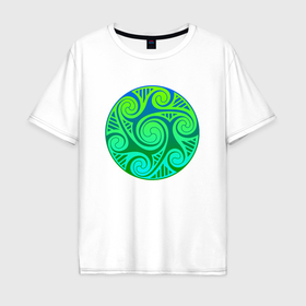 Мужская футболка хлопок Oversize с принтом Зеленый кельтский узор в Курске, 100% хлопок | свободный крой, круглый ворот, “спинка” длиннее передней части | Тематика изображения на принте: 