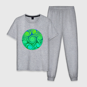 Мужская пижама хлопок с принтом Зеленый кельтский узор в Петрозаводске, 100% хлопок | брюки и футболка прямого кроя, без карманов, на брюках мягкая резинка на поясе и по низу штанин
 | 