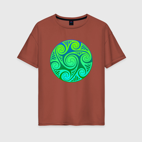 Женская футболка хлопок Oversize с принтом Зеленый кельтский узор в Курске, 100% хлопок | свободный крой, круглый ворот, спущенный рукав, длина до линии бедер
 | Тематика изображения на принте: 